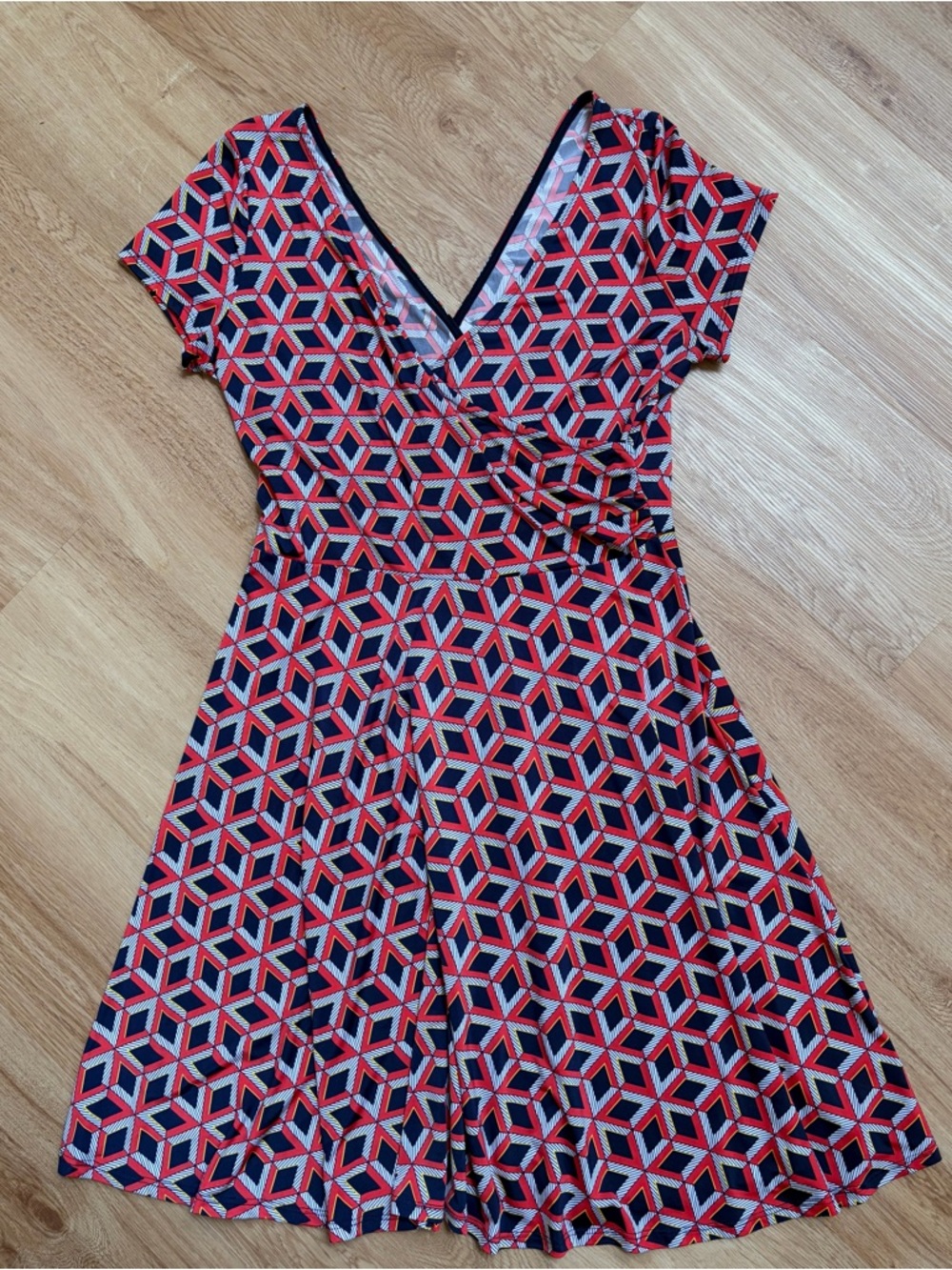 Kayleigh Knit Dress Amandine Orange Red Navy Geometric V‑Neck Dress XL